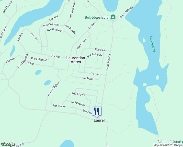 map of restaurants, bars, coffee shops, grocery stores, and more near 3e Rue in Laurentides