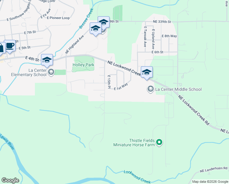 map of restaurants, bars, coffee shops, grocery stores, and more near 1514 East 1st Way in La Center