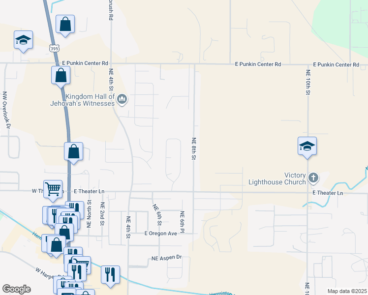 map of restaurants, bars, coffee shops, grocery stores, and more near 30 NE Alora Dr in Hermiston