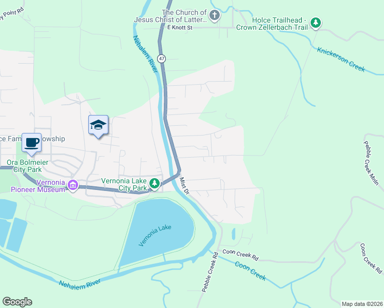 map of restaurants, bars, coffee shops, grocery stores, and more near 1172 Cherry Street in Vernonia