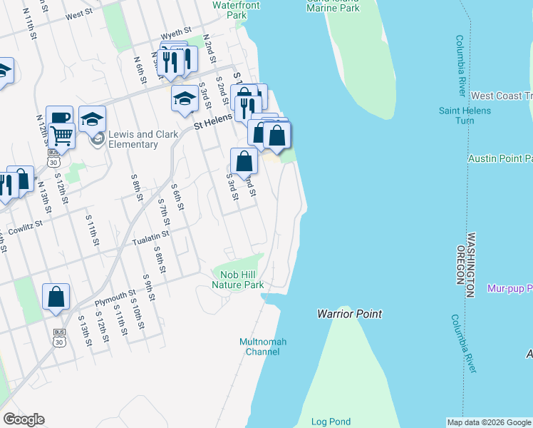map of restaurants, bars, coffee shops, grocery stores, and more near 424 South 2nd Street in St. Helens