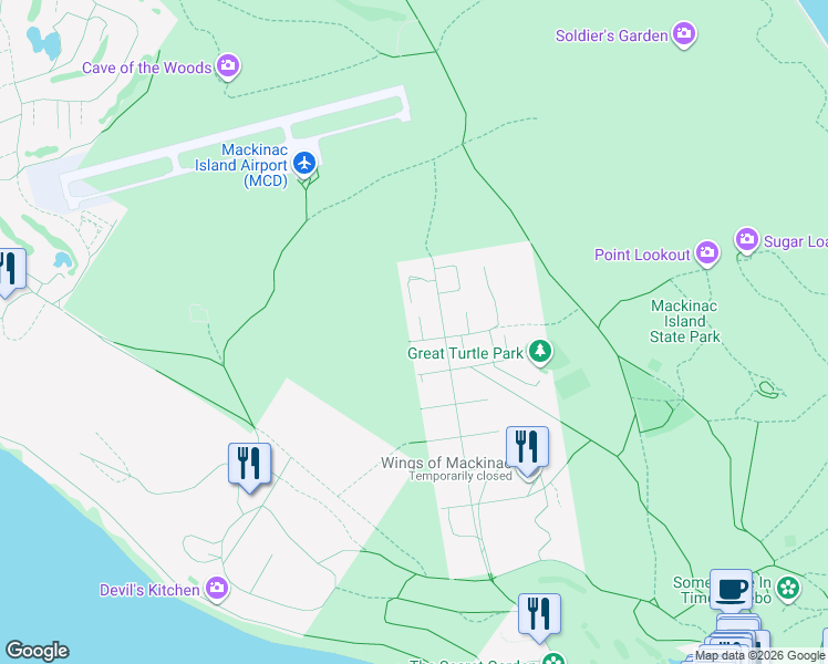 map of restaurants, bars, coffee shops, grocery stores, and more near in Mackinac