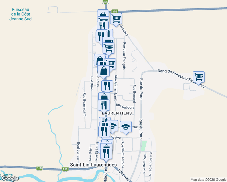 map of restaurants, bars, coffee shops, grocery stores, and more near 679 Rue Archambault in Saint-Lin-Laurentides