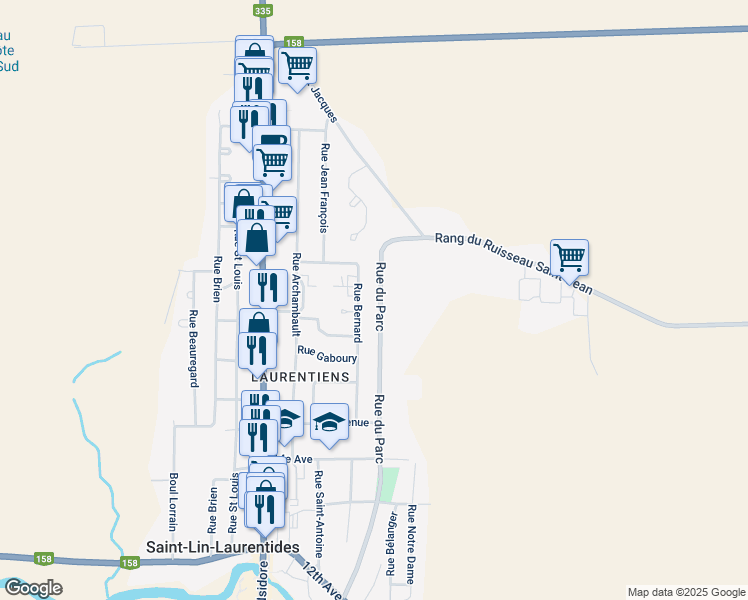 map of restaurants, bars, coffee shops, grocery stores, and more near 693 Rue du Parc in Saint-Lin - Laurentides