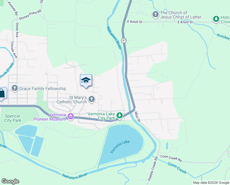 map of restaurants, bars, coffee shops, grocery stores, and more near 891 Spencer Avenue in Vernonia