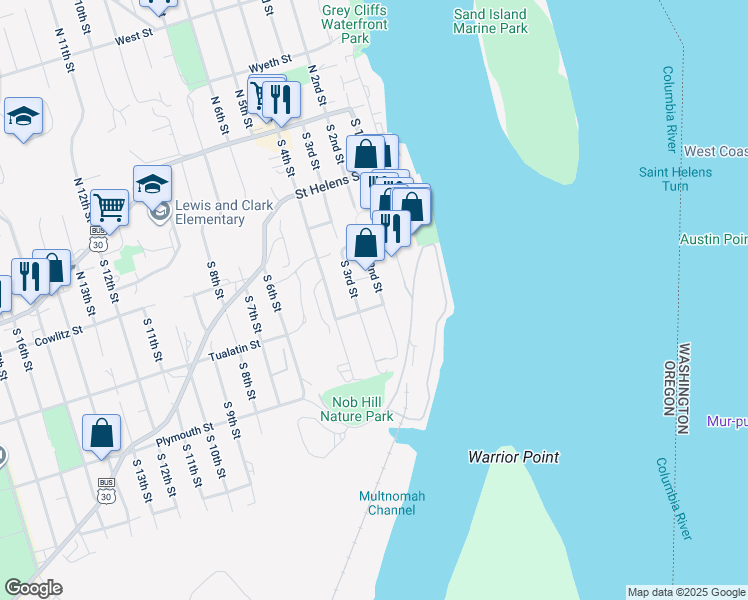 map of restaurants, bars, coffee shops, grocery stores, and more near 415 South 3rd Street in St. Helens
