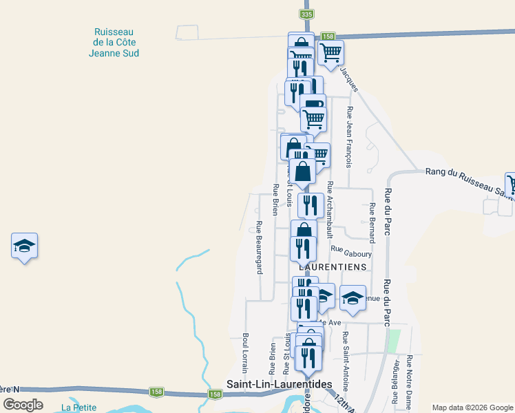 map of restaurants, bars, coffee shops, grocery stores, and more near 631 Rue Beauregard in Saint-Lin - Laurentides