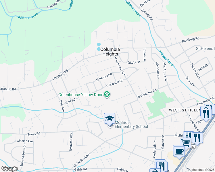map of restaurants, bars, coffee shops, grocery stores, and more near 35496 Oakwood Drive in St. Helens