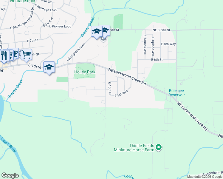 map of restaurants, bars, coffee shops, grocery stores, and more near 113 East 15th Place in La Center