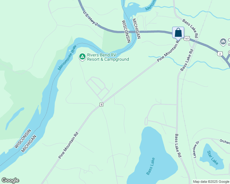 map of restaurants, bars, coffee shops, grocery stores, and more near Pine Mountain Road in Iron Mountain