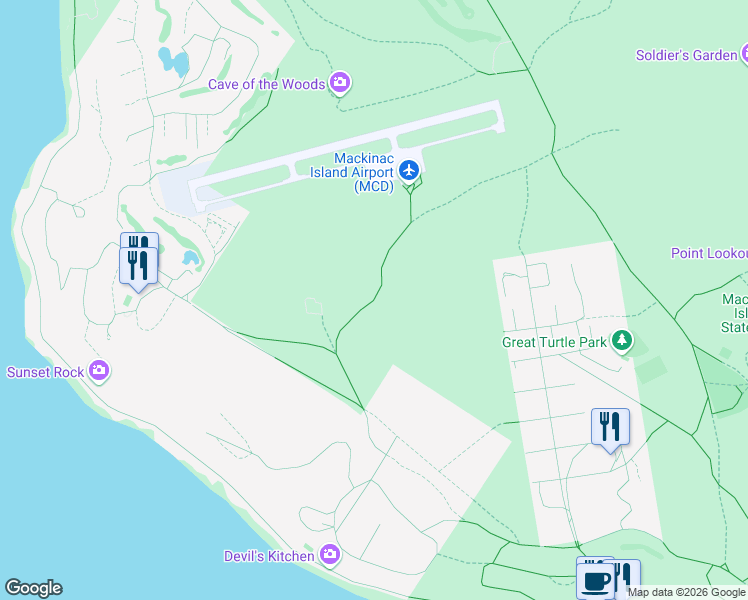 map of restaurants, bars, coffee shops, grocery stores, and more near Annex Road in Mackinac Island