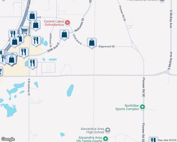 map of restaurants, bars, coffee shops, grocery stores, and more near 825 34th Avenue East in Alexandria