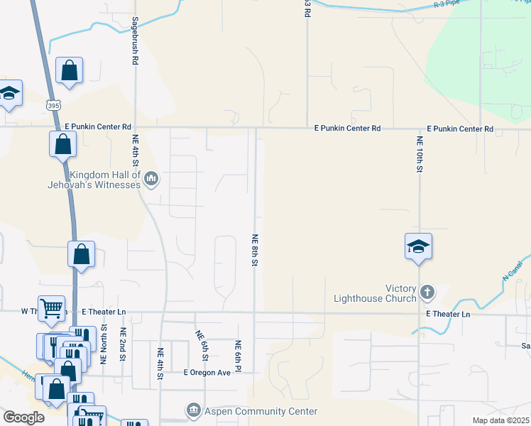 map of restaurants, bars, coffee shops, grocery stores, and more near 2149 Sunny View Lane in Hermiston