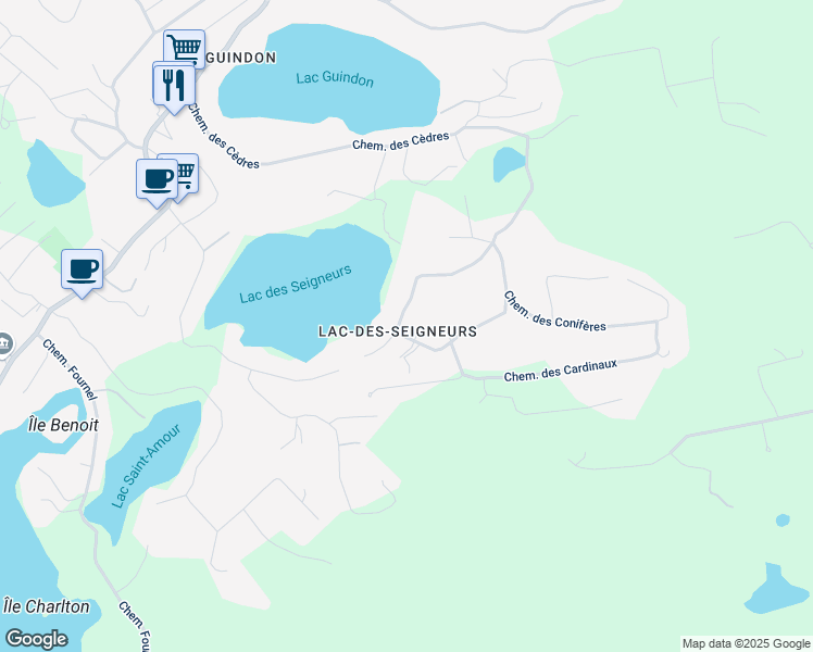 map of restaurants, bars, coffee shops, grocery stores, and more near 244 Chemin des Cèdres in Sainte-Anne-des-Lacs
