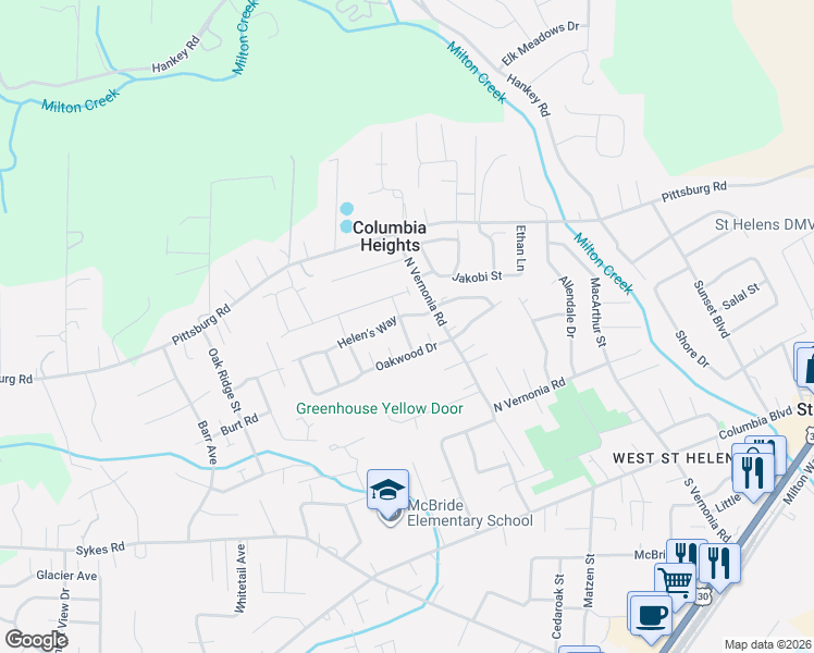 map of restaurants, bars, coffee shops, grocery stores, and more near 59538 Camden Street in St. Helens