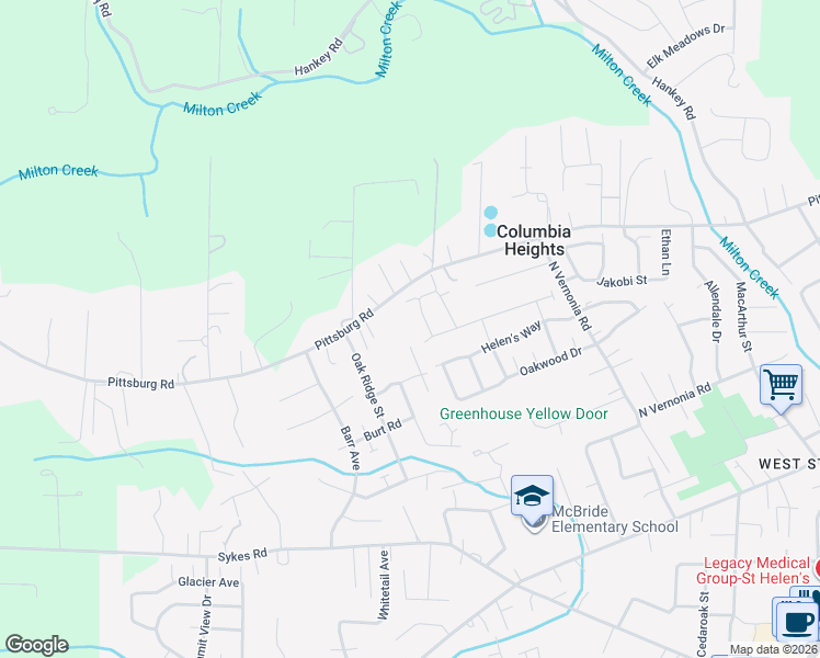 map of restaurants, bars, coffee shops, grocery stores, and more near 35196 Helen's Way in St. Helens