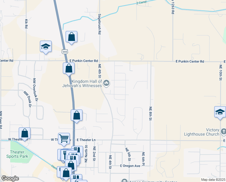 map of restaurants, bars, coffee shops, grocery stores, and more near 458 East Bella Vista Avenue in Hermiston
