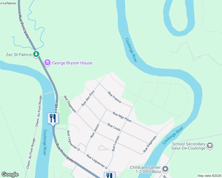 map of restaurants, bars, coffee shops, grocery stores, and more near 54 Rue France in Outaouais