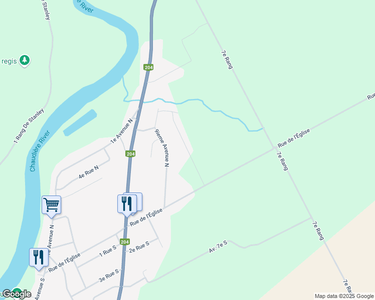 map of restaurants, bars, coffee shops, grocery stores, and more near 11e Avenue Nord in Saint-Gédéon-de-Beauce