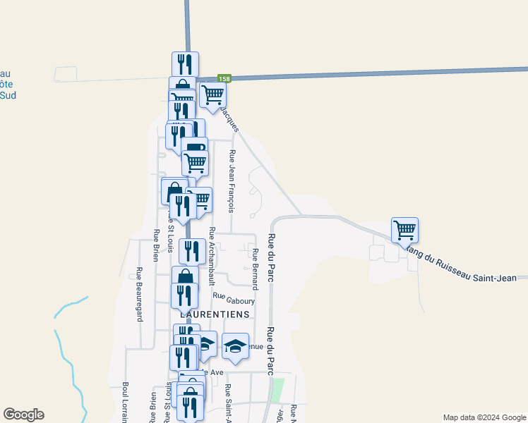map of restaurants, bars, coffee shops, grocery stores, and more near 726 Rue John Murphy in Saint-Lin - Laurentides