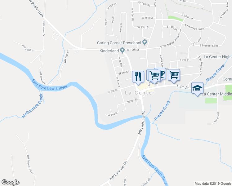 map of restaurants, bars, coffee shops, grocery stores, and more near 530 West 5th Street in La Center