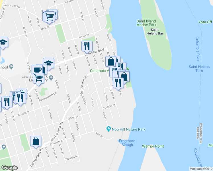 map of restaurants, bars, coffee shops, grocery stores, and more near 270 Cowlitz Street in St. Helens