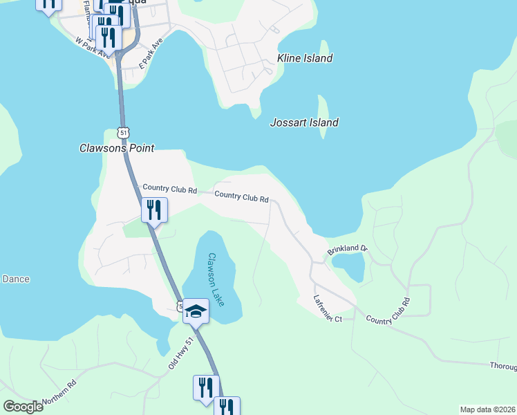 map of restaurants, bars, coffee shops, grocery stores, and more near 9531 Country Club Road in Minocqua