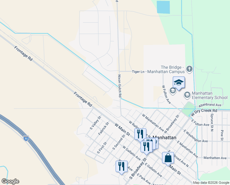 map of restaurants, bars, coffee shops, grocery stores, and more near 600 Farmall Lane in Manhattan