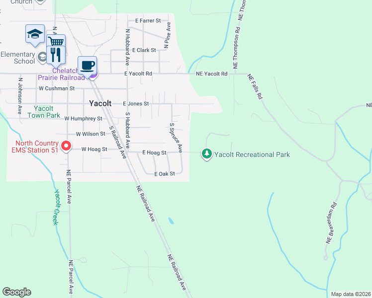 map of restaurants, bars, coffee shops, grocery stores, and more near 329 South Spruce Avenue in Yacolt