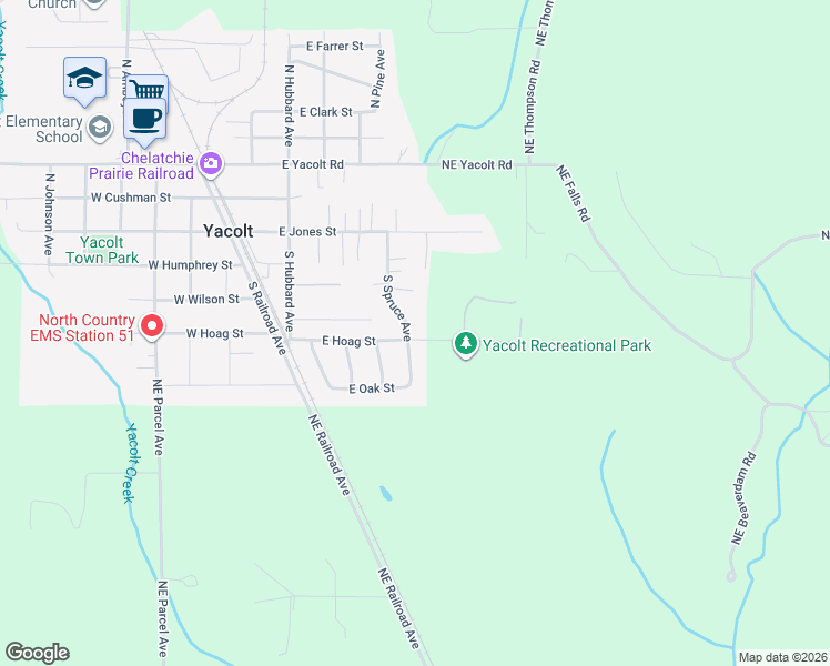 map of restaurants, bars, coffee shops, grocery stores, and more near 329 South Spruce Avenue in Yacolt