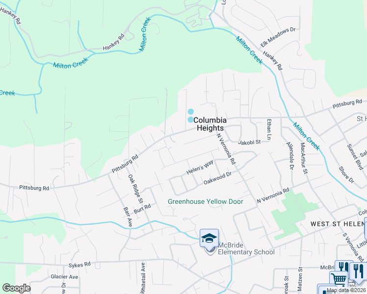 map of restaurants, bars, coffee shops, grocery stores, and more near 570 Hillcrest Road in St. Helens