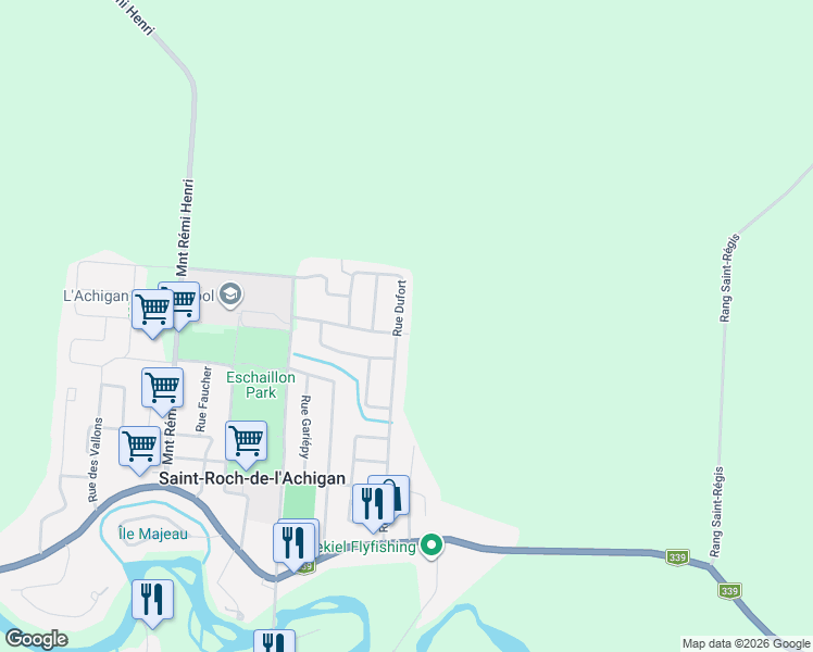 map of restaurants, bars, coffee shops, grocery stores, and more near 72 Rue Dufort in Saint-Roch-de-l'Achigan