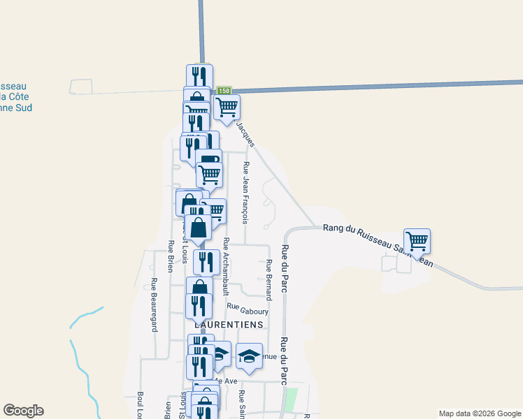 map of restaurants, bars, coffee shops, grocery stores, and more near 743 Rue John Murphy in Saint-Lin-Laurentides