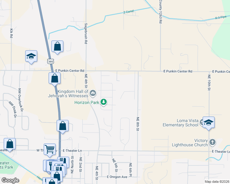 map of restaurants, bars, coffee shops, grocery stores, and more near 2278 Northeast 6th Street in Hermiston