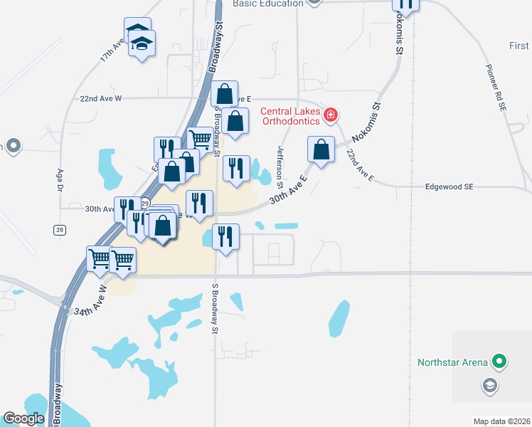 map of restaurants, bars, coffee shops, grocery stores, and more near 2658 30th Avenue East in Alexandria
