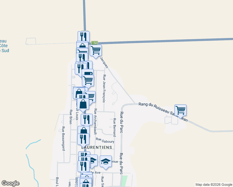 map of restaurants, bars, coffee shops, grocery stores, and more near 726 Rue John Murphy in Saint-Lin - Laurentides