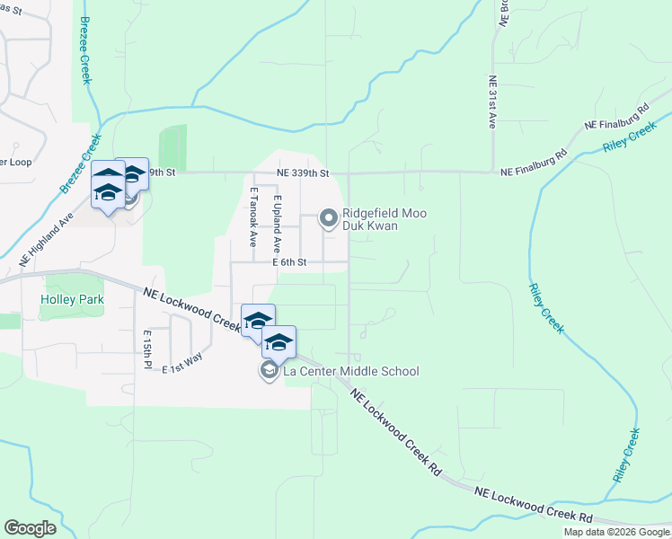 map of restaurants, bars, coffee shops, grocery stores, and more near 2300 East 6th Street in La Center