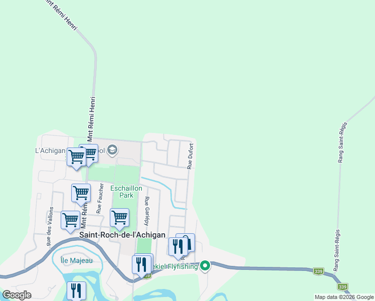 map of restaurants, bars, coffee shops, grocery stores, and more near 85 Rue Dufort in Saint-Roch-de-l'Achigan