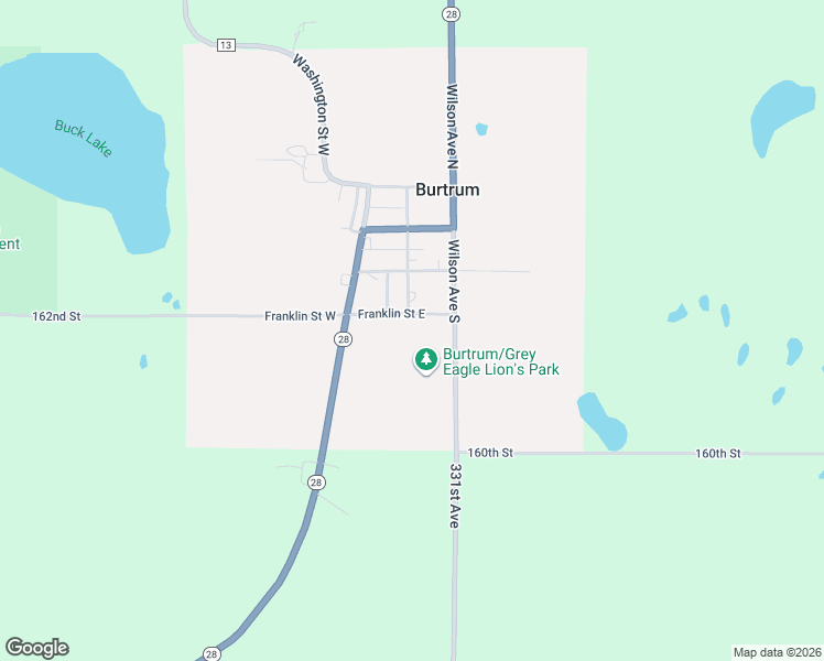 map of restaurants, bars, coffee shops, grocery stores, and more near 124 Chicago Avenue South in Burtrum
