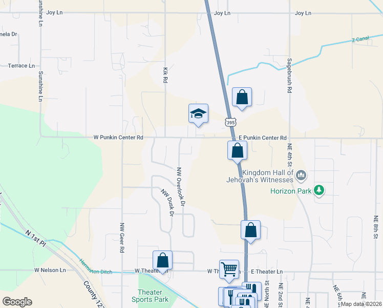 map of restaurants, bars, coffee shops, grocery stores, and more near Northwest Crest View Court in Hermiston