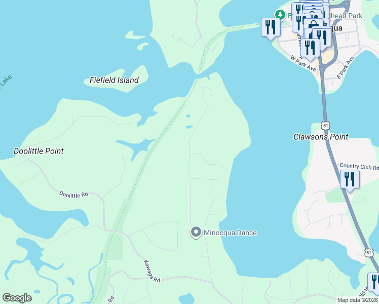 map of restaurants, bars, coffee shops, grocery stores, and more near 8263 Northern Rd in Minocqua