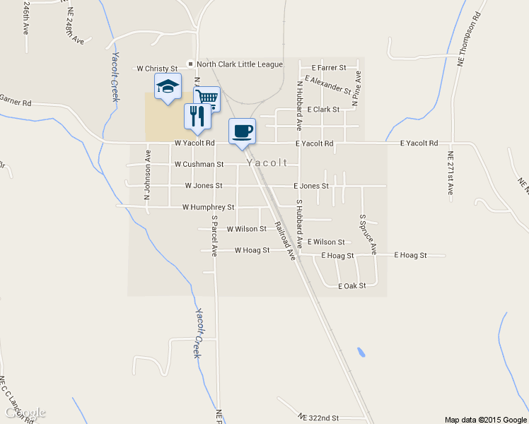map of restaurants, bars, coffee shops, grocery stores, and more near 103 West Humphrey Street in Yacolt