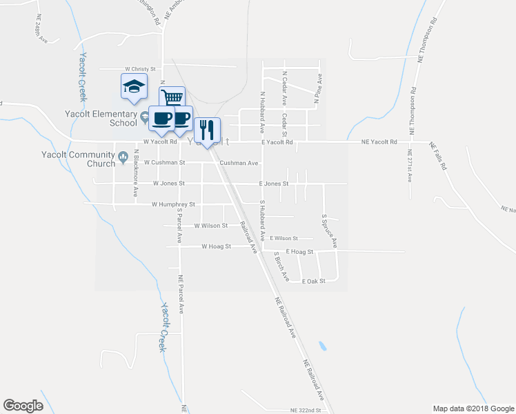 map of restaurants, bars, coffee shops, grocery stores, and more near 111 East Humphrey Street in Yacolt