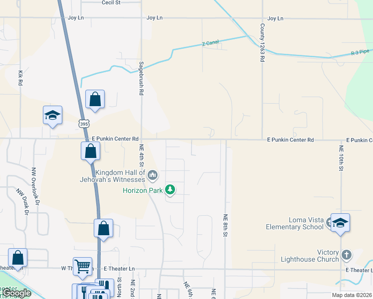 map of restaurants, bars, coffee shops, grocery stores, and more near 526 East Punkin Center Road in Hermiston