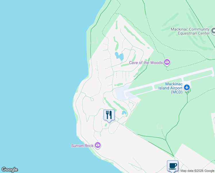 map of restaurants, bars, coffee shops, grocery stores, and more near 8800-8998 Applewood Court in Mackinac Island
