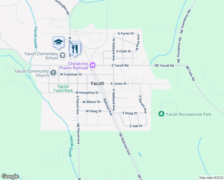 map of restaurants, bars, coffee shops, grocery stores, and more near 111 East Humphrey Street in Yacolt