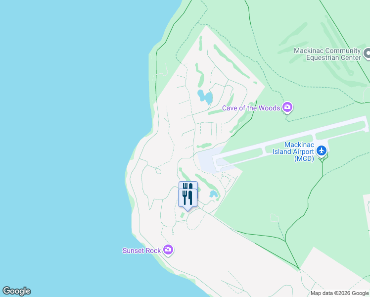 map of restaurants, bars, coffee shops, grocery stores, and more near 8800 Applewood Court in Mackinac Island