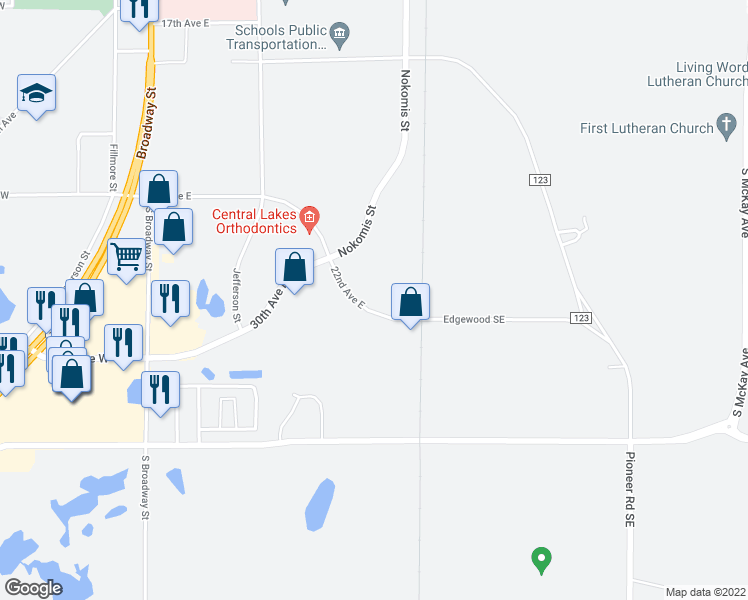 map of restaurants, bars, coffee shops, grocery stores, and more near 715 22nd Avenue East in Alexandria