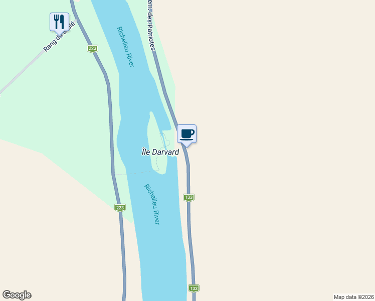 map of restaurants, bars, coffee shops, grocery stores, and more near 2947 Chemin des Patriotes in Saint-Ours