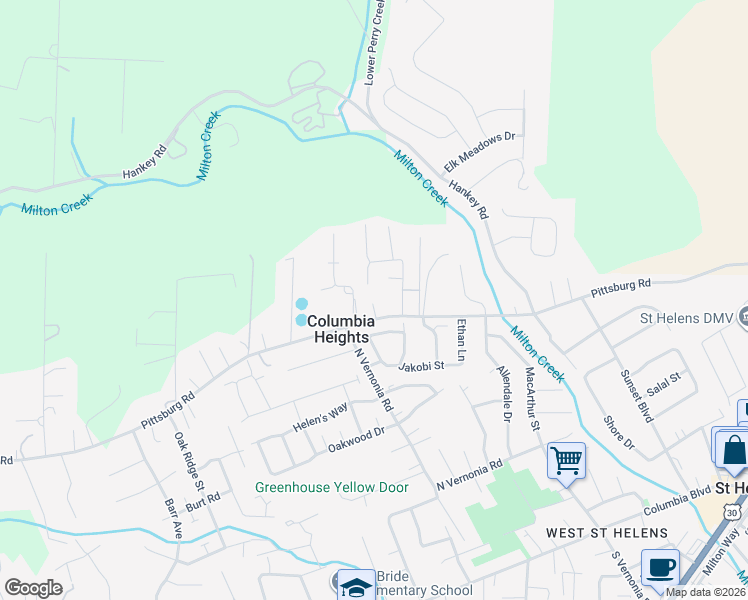 map of restaurants, bars, coffee shops, grocery stores, and more near 570 North Vernonia Road in St. Helens